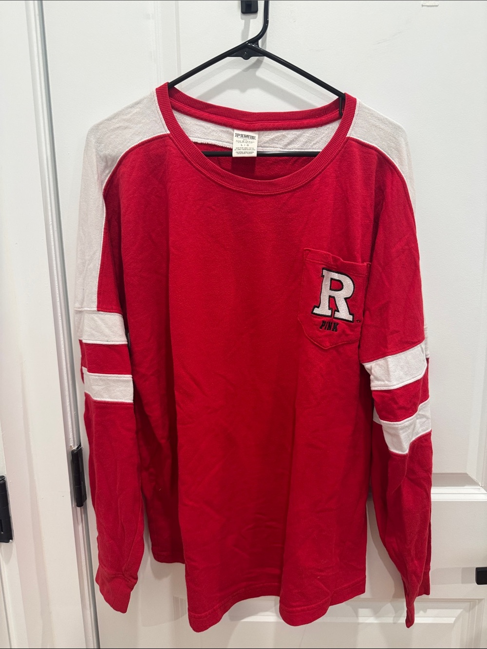 PINK Victoria's Secret Red Crewneck Tee with White Neckband